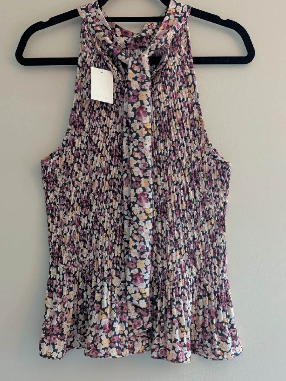 Pleione 2-Piece Set – Pleated Floral Top + Mauve Pants | Size M | NWT